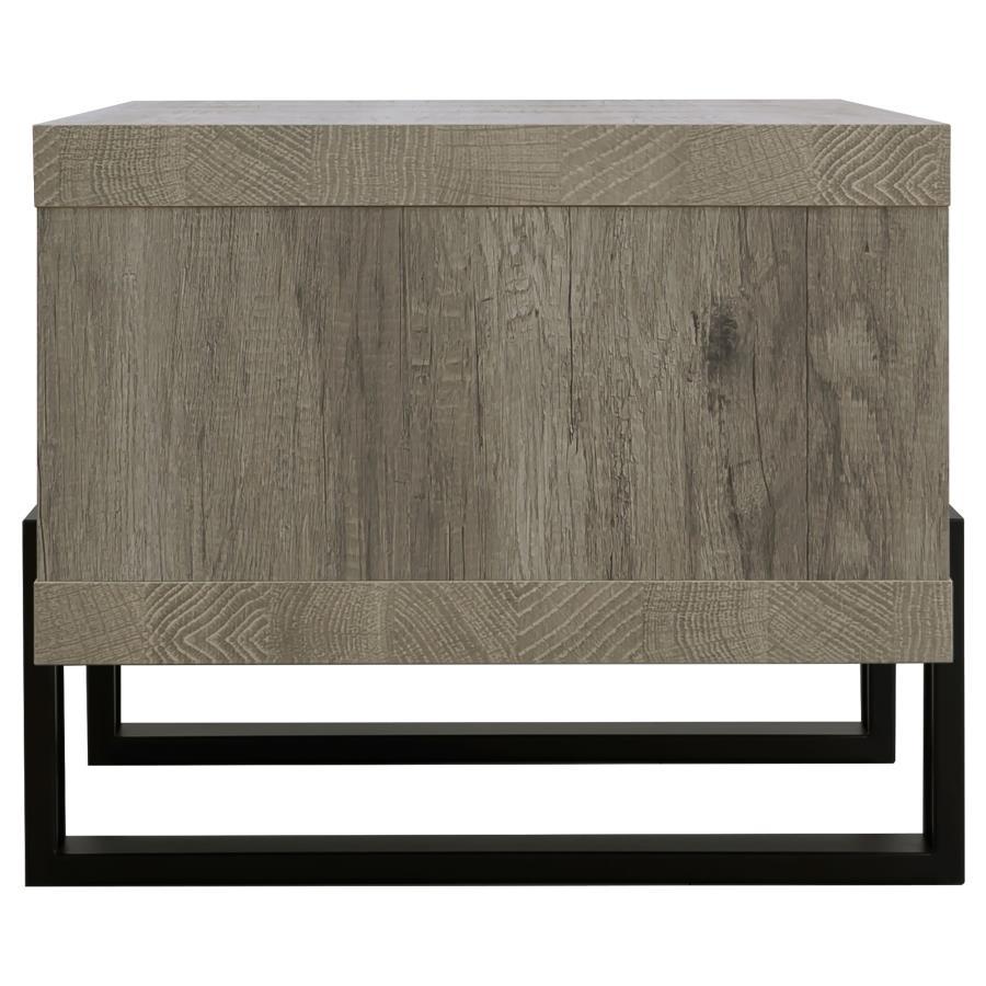 Dinard Engineered Wood Coffee Table in Gray Driftwood – Rectangular Rustic Modern Design with Geometric Black Legs and Lower Storage Shelf