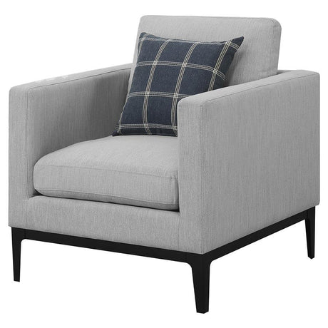 Apperson Upholstered Track Arm Accent Chair – Light Gray Fabric Modern Living Room Seating with Plush Cushions and Stylish Contemporary Comfort