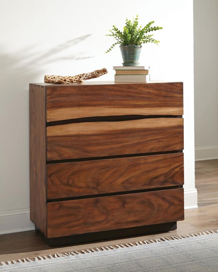 Winslow 4-Drawer Bedroom Chest – Smokey Walnut Finish with Coffee Bean Accents, Washed-Out Highlights, Spacious Storage Drawers, Master Bedroom Dresser