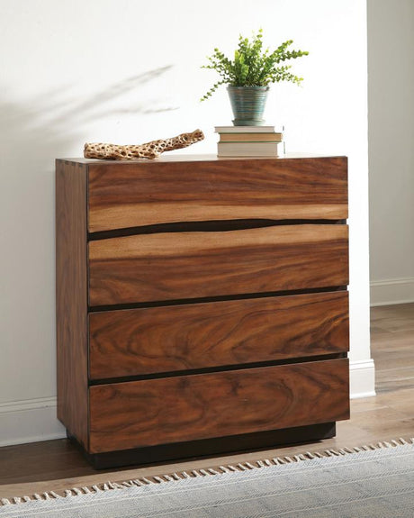 Winslow 4-Drawer Bedroom Chest – Smokey Walnut Finish with Coffee Bean Accents, Washed-Out Highlights, Spacious Storage Drawers, Master Bedroom Dresser