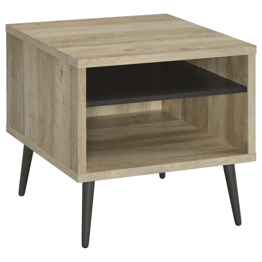 Welsh Square Engineered Wood End Table with Antique Distressed Pine Finish, Retro-Inspired Design, Gray Shelf, Tapered Rounded Rubberwood Legs