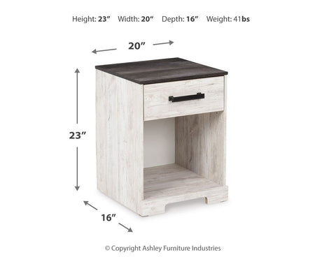 Shawburn - One Drawer Night Stand - Open Cubby - White / Black / Gray