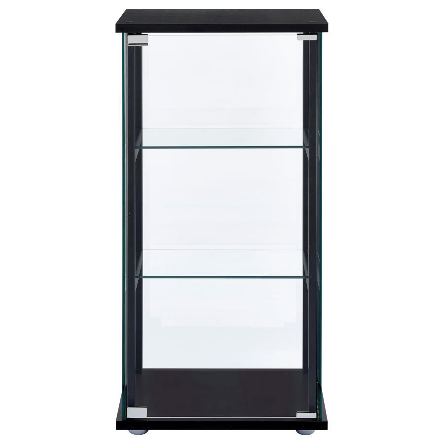 Cyclamen 3-Shelf Clear Glass Curio Display Cabinet in Black – Modern Tempered Glass Shelving with Push-to-Open Doors for Elegant Home Decor