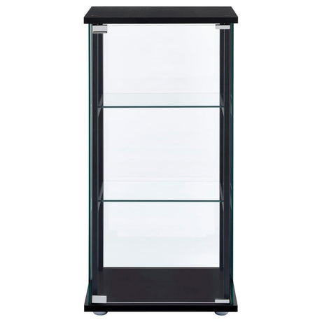 Cyclamen 3-Shelf Clear Glass Curio Display Cabinet in Black – Modern Tempered Glass Shelving with Push-to-Open Doors for Elegant Home Decor