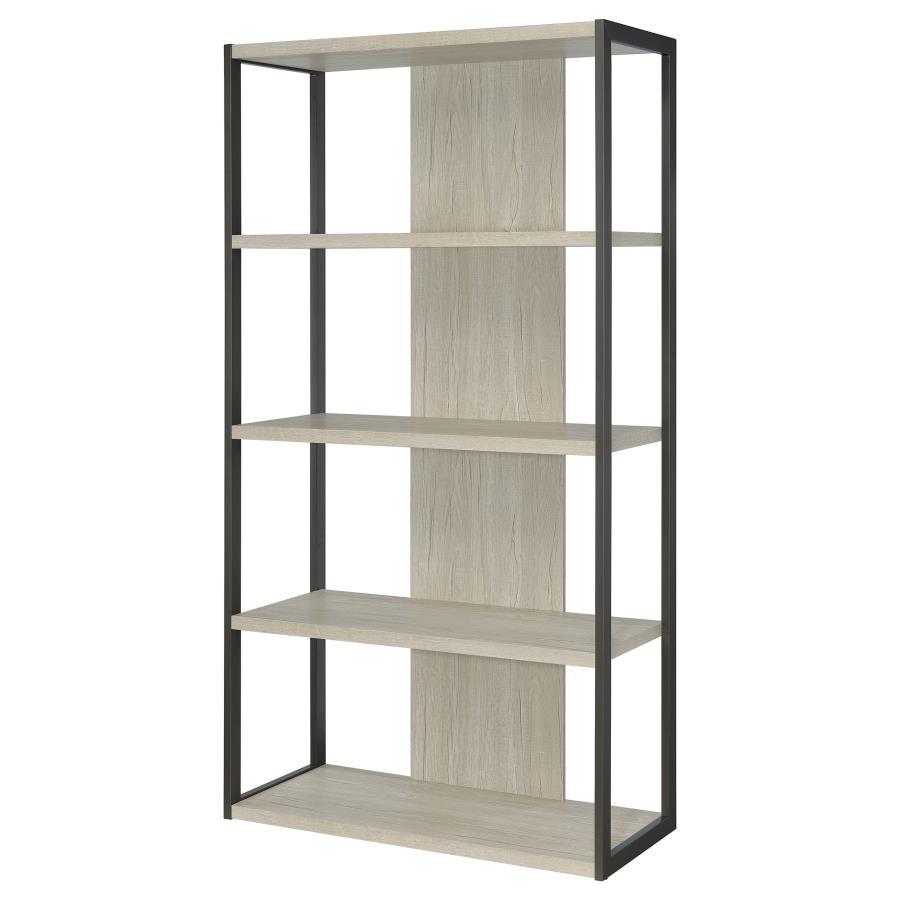 Loomis 72" 4-Shelf Bookshelf – Contemporary Whitewashed Gray Finish with Bold Frame, Open Storage for Books, Decor, and Home Accessories