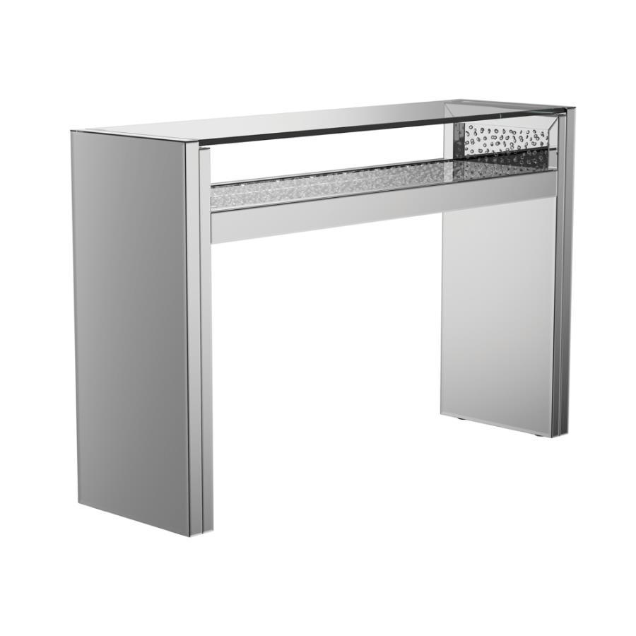 Edna Mirrored Acrylic Console Table with LED Lighting – Silver Modern Entryway or Living Room Accent Table with Floating Glass Top & Glamour