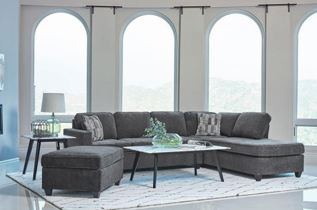 Mccord Upholstered Track Arm Sectional Sofa in Dark Gray – Reversible 2-Piece Chenille Fabric Sofa with Chaise, Throw Pillows, and Tapered Legs