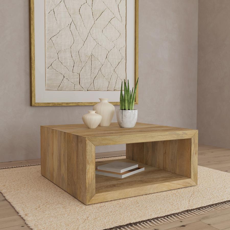 Benton Square Solid Mango Wood Coffee Table in Natural – 39" x 39" Accent Cocktail Table with Durable Construction and Timeless Style