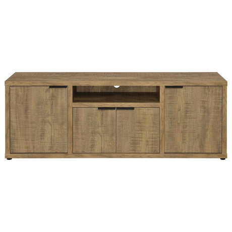 Tabby 4-Door Engineered Wood TV Stand in Mango – Farmhouse Style, Ample Storage, Center Shelf for Media Components, Gaming, and Electronics