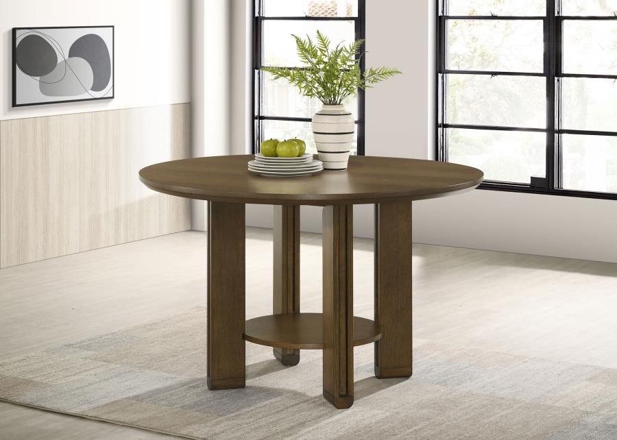 Ottowa Round Wood Dining Table With Shelf – Brown Finish, Transitional Design with Open Storage, Durable Wood Construction & Stylish Centerpiece