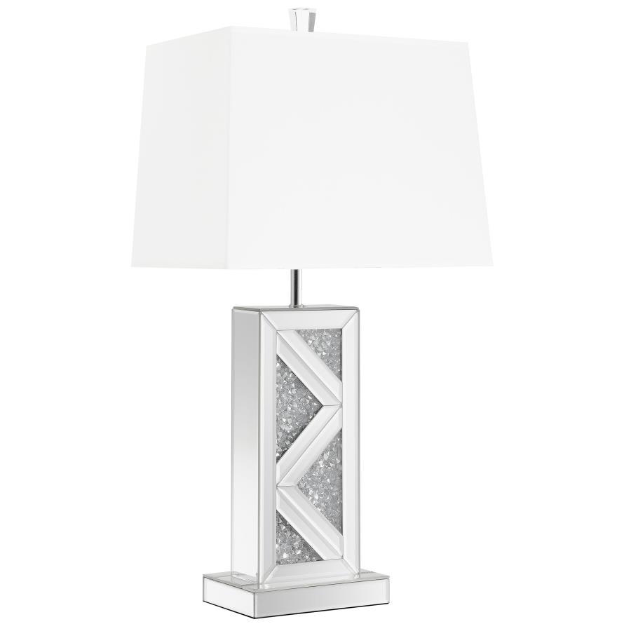 Carmen Tapered Shade Mirrored Table Lamp – Silver Modern Accent Lamp with Reflective Base and Elegant Shade for Living Room or Bedroom