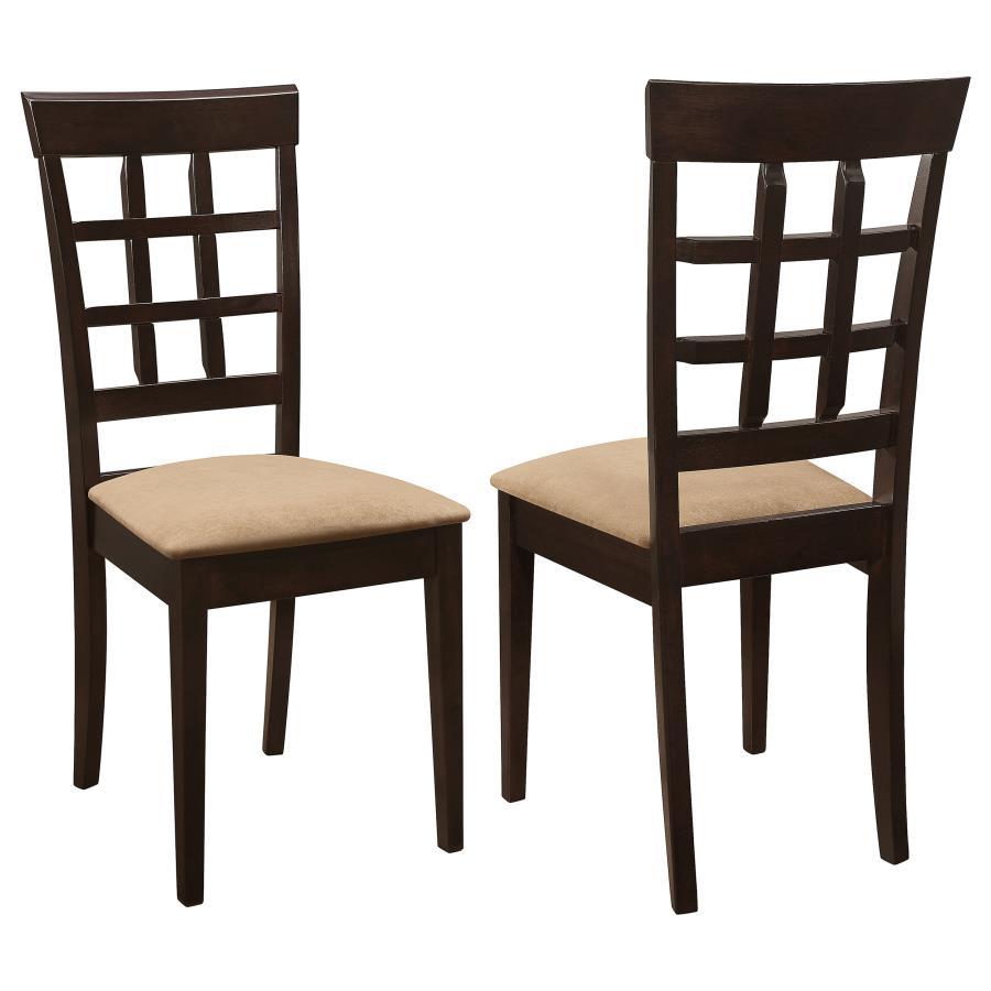 Gabriel Lattice Back Side Chairs – Set of 2 Cappuccino Wooden Dining Chairs with Plush Padded Seats and Stylish Checkered Design for Modern Dining
