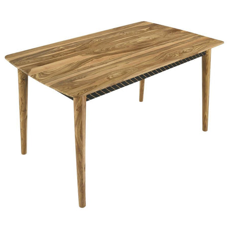 Partridge 5 & 7 Piece Counter Height Dining Set – Sheesham Wood Table with Geometric Apron, Mid-Century Modern Leather Upholstered Stools, Camel & Espresso