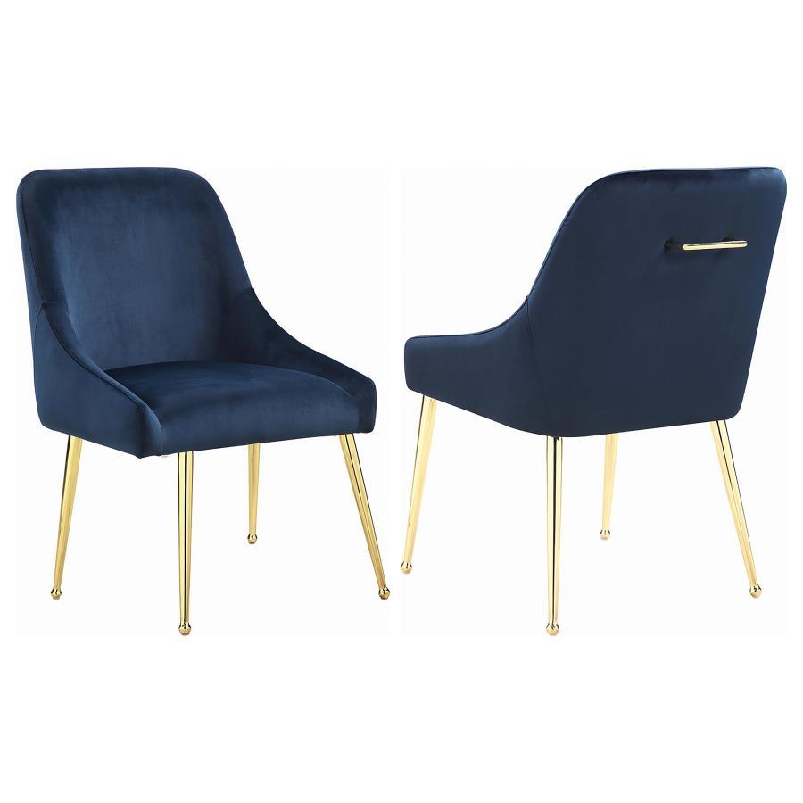 Mayette Upholstered Side Dining Chair Set of 2 – Blue Velvet with Geometric Metal Legs, Italian-Inspired Modern Design, Luxurious Dining Seating