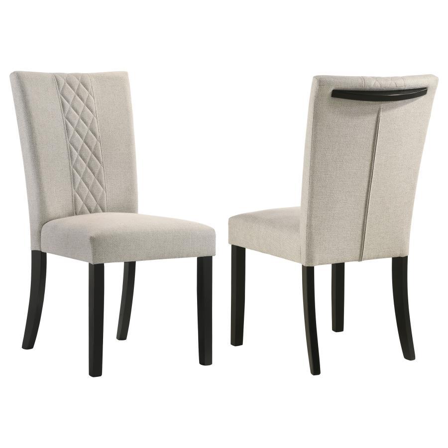 Malia Dining Side Chair Set of 2 – Fabric Upholstery in Beige, Cross-Hatch Back Design, Embellished Handle, Transitional Style Dining Seating