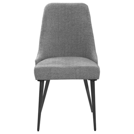Alan Fabric Upholstered Dining Side Chair (Set of 2) – Mid-Century Modern Armless Design with Gunmetal Legs and Grey Textured Cushions