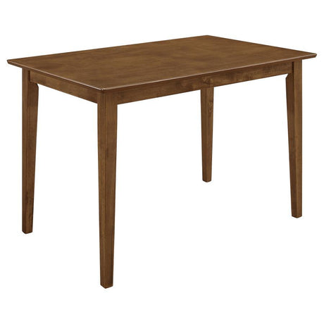 Robles 5 Piece Rectangular Dining Table Set – Chestnut Finish with Beige Upholstered Chairs, Padded Seats, Slatted Wood Backs for Stylish Family Dining