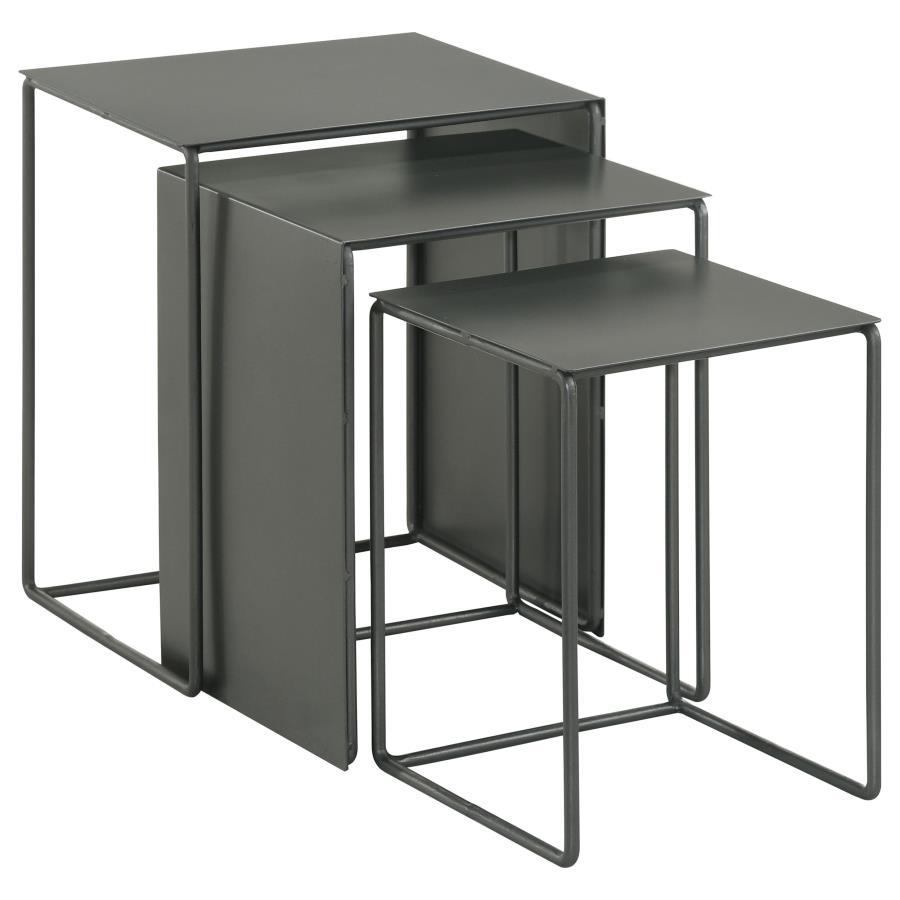Imez 3-Piece Rectangular Metal Nesting Table Set in Gray – Industrial Modern Design with Sled-Style Base, Versatile Living Room Accent Tables