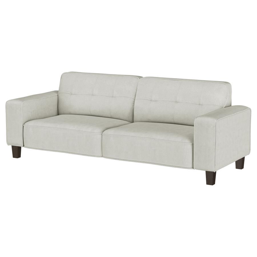 Deerhurst Upholstered Track Arm Tufted Sofa in Greige – 80.5-Inch Modern Sofa with Plush Cushions, Corduroy Texture, and Tapered Legs for Stylish Living