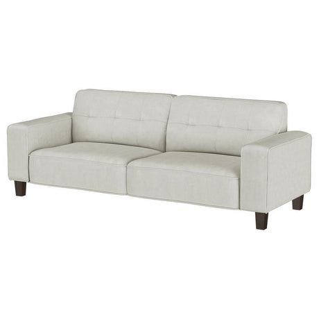 Deerhurst Upholstered Track Arm Tufted Sofa in Greige – 80.5-Inch Modern Sofa with Plush Cushions, Corduroy Texture, and Tapered Legs for Stylish Living