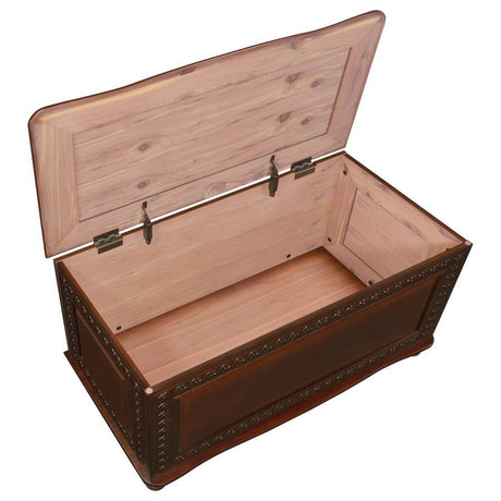 Finlay Cedar Chest in Dark Tobacco – Traditional Solid Rubberwood Storage Chest with Cedar-Lined Interior, Carved Details, and Turned Feet