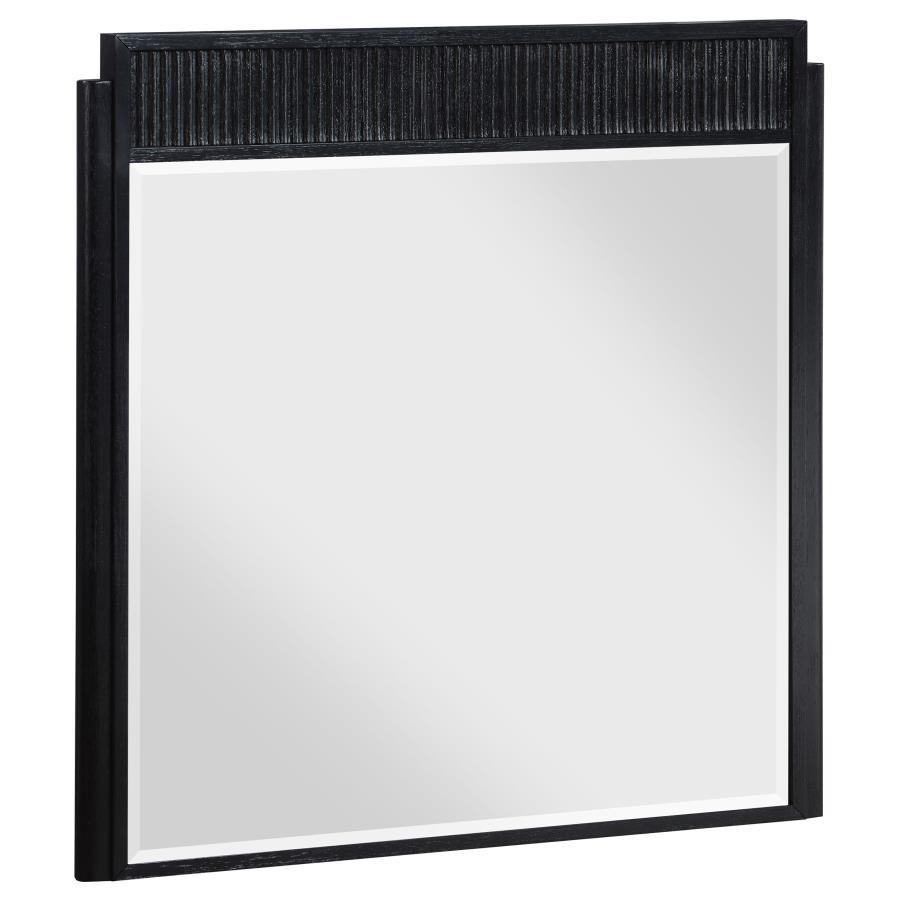 Brookmead Dresser Mirror in Black – Fluted Panel Design, Beveled Glass, Wire-Brushed Finish, Stylish Wall-Mounted Accent for Bedroom or Vanity