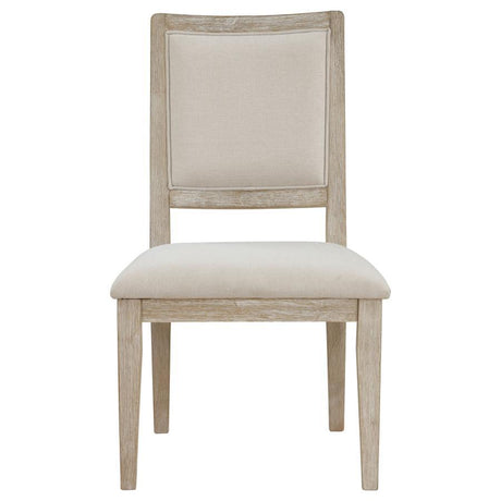 Trofello Cushioned Dining Side Chairs Set of 2 – White Washed Farmhouse Style with Soft Beige Upholstery and Tapered Wood Legs for Dining