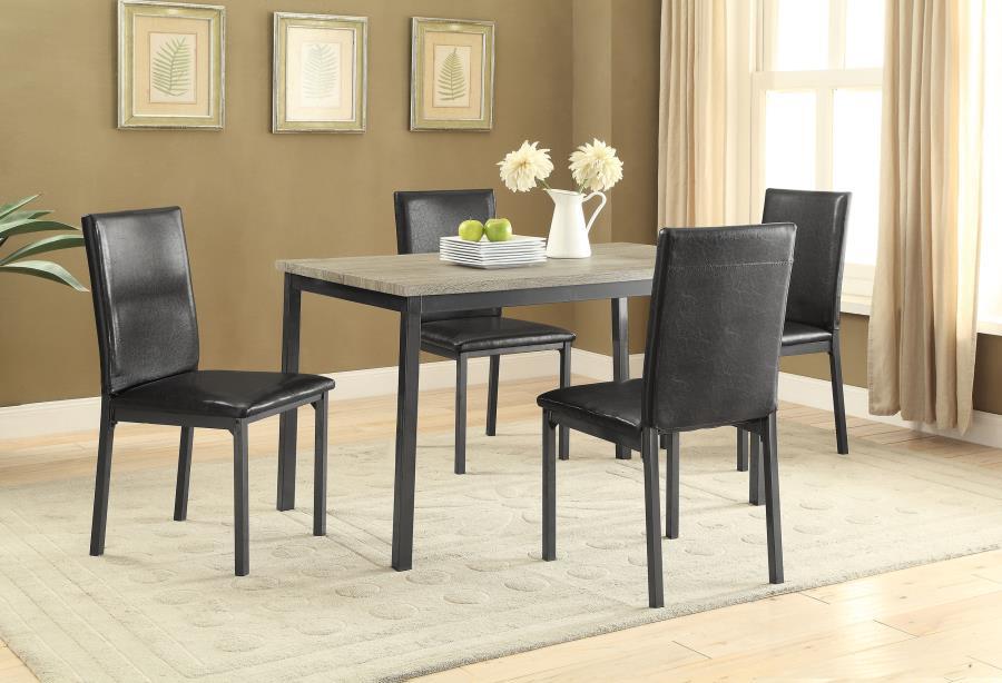 Garza 5-Piece Rectangular Dining Table Set – Black Modern Metal Frame Table with 4 Upholstered Chairs for Sleek Contemporary Dining Rooms