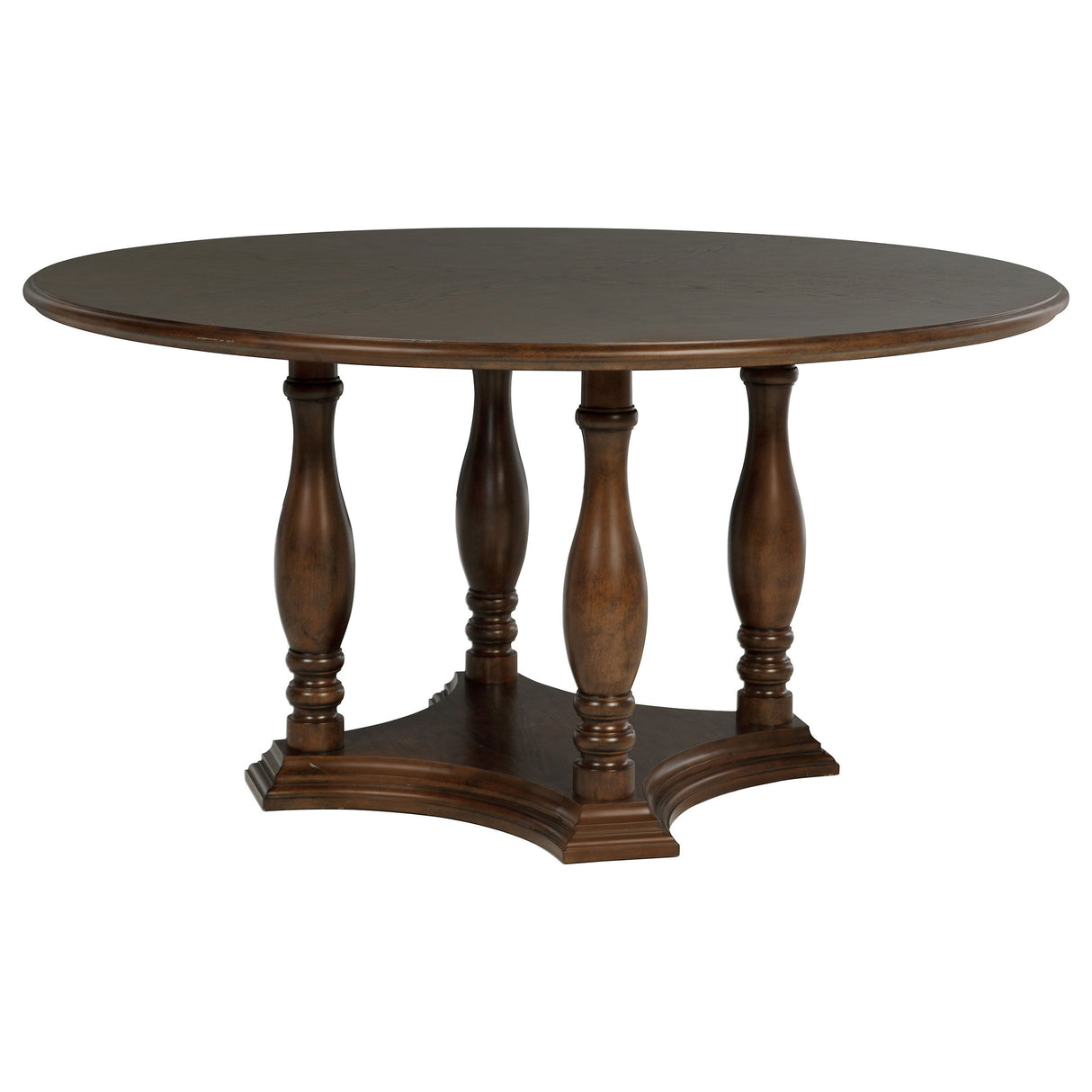 Landon 5 or 7 Piece Round Wood Pedestal Dining Table Set – Rich Brown Finish with Ivory Upholstered Chairs, Traditional Turned Details, Durable Hardwood Construction