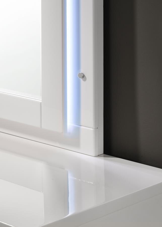 Felicity Wood LED Dresser Mirror – White High Gloss Vanity Mirror with Integrated LED Lighting, Touch Switch, Dual Frame, Wide Reflective Surface
