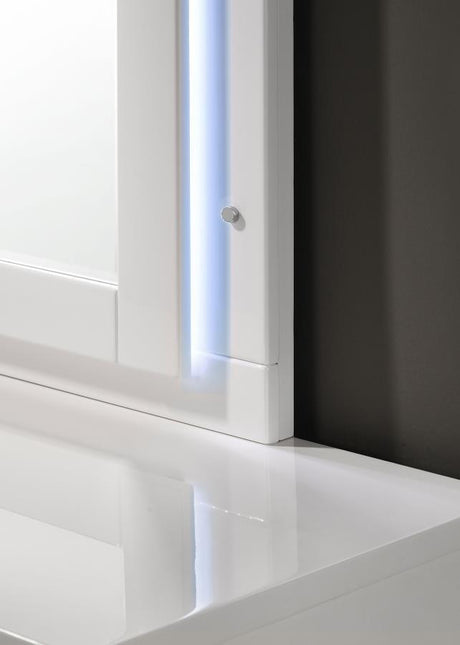 Felicity Wood LED Dresser Mirror – White High Gloss Vanity Mirror with Integrated LED Lighting, Touch Switch, Dual Frame, Wide Reflective Surface