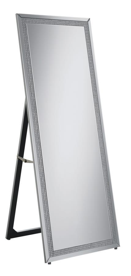 Giddish Full Length Standing Floor Mirror with Silver Frame, Crystal Inlay Trim & Easel Back – Modern Glam Rectangular Cheval Design