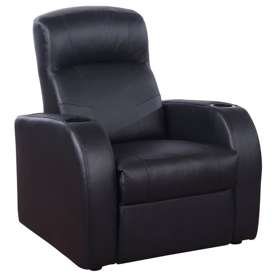 Cyrus Upholstered Track Arm Recliner – Black, High Back Cushion, Rounded Edges, Modern Home Theater Chair, Comfortable Movie Night Seating