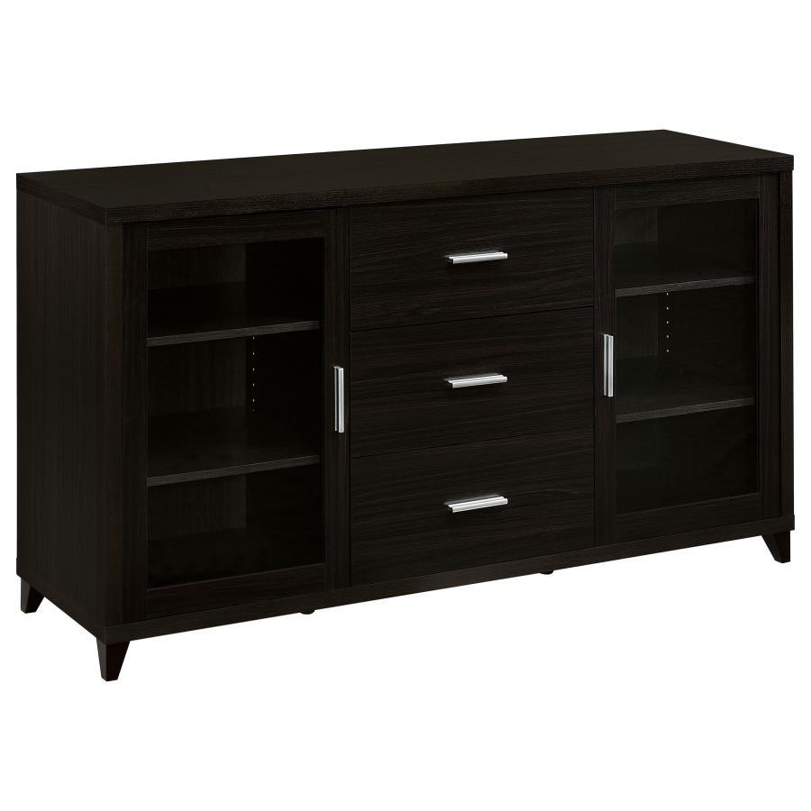 Lewes 2 Door Engineered Wood TV Stand in Cappuccino – Modern Storage Console with Adjustable Shelves, 3 Drawers & Tapered Legs for Living Room