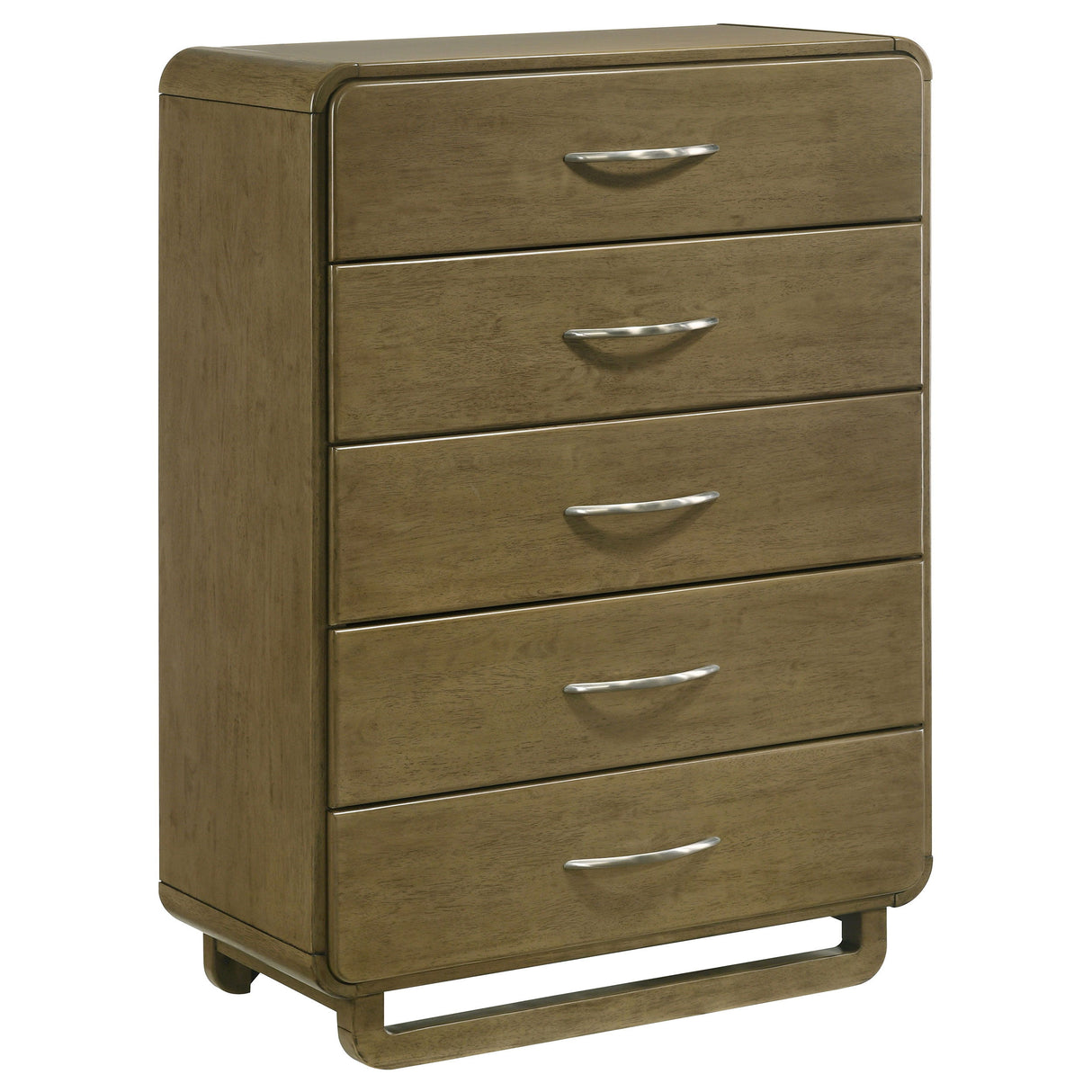 Amsbury 5-Drawer Chest of Drawers in Nutmeg – Modern Storage Solution with Metal Glides, Rounded Corners, and Matte Nickel Hardware