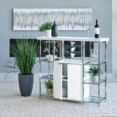Gallimore 2-Door Bar Cabinet in White High Gloss – Contemporary Wine Storage with 12-Bottle Rack, Stemware Holder & Spacious Modern Bar Cabinet