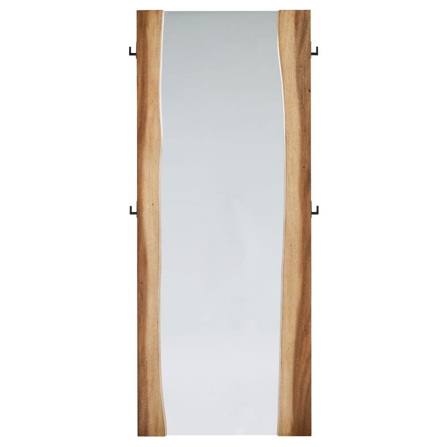 Winslow Standing Floor Mirror – Full-Length Wooden Frame in Smokey Walnut with Coffee Bean Accents, Curved Edge Design, Bedroom & Walk-In Closet