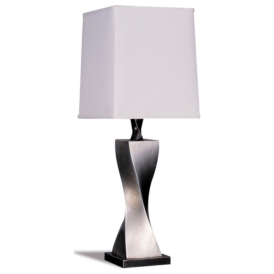 Keene Tapered Shade Table Lamp Set of 2 – Distressed Silver Twisted Metal Base with Square White Shades, Modern Accent Lighting for Home