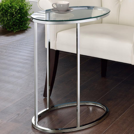 Kyle Oval Glass Top C-Shaped Sofa Side Table – Modern Chrome Accent Table, Sleek Durable Glass, Functional Sofa End Table for Living Room