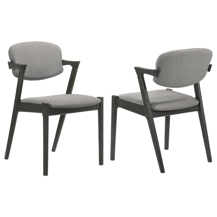Stevie Padded Wood Dining Arm Chair Set of 2 – Mid-Century Modern Z-Chair, Black Finish, Angled Back Legs, Upholstered Seat and Backrest