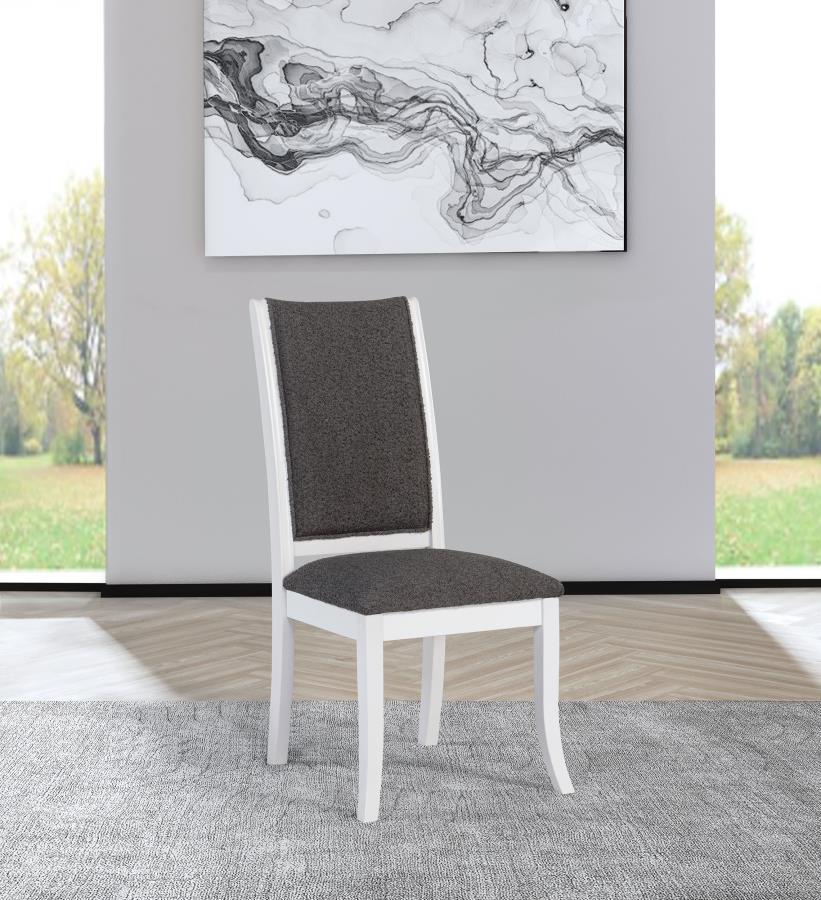 Judd Upholstered Dining Side Chair Set of 2 – Pearl White Fabric with Foam Cushions, Armless Design, Flared Front Legs, Modern Contemporary Dining Seating
