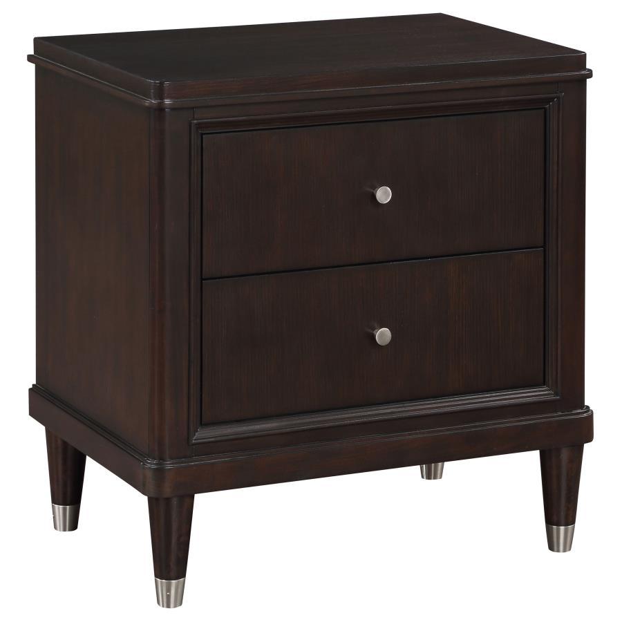 Emberlyn 2-Drawer Nightstand - Brown, Modern Bedroom Side Table with Felt-Lined and Cedar Drawers, Tapered Feet with Metallic Accents, Stylish Storage