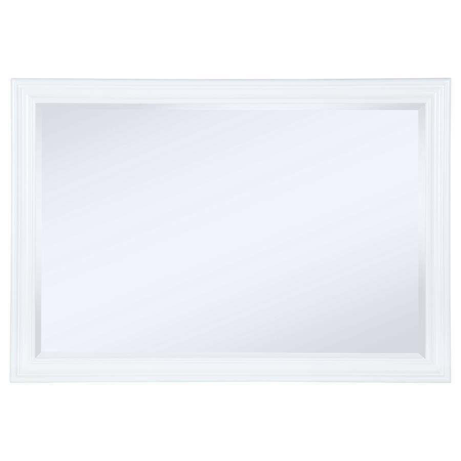 Bexhill Dresser Mirror in White – Modern Framed Mirror with Beveled Glass, Horizontal Design, Molded-Style Frame, Elegant Coastal Accent for Bedroom