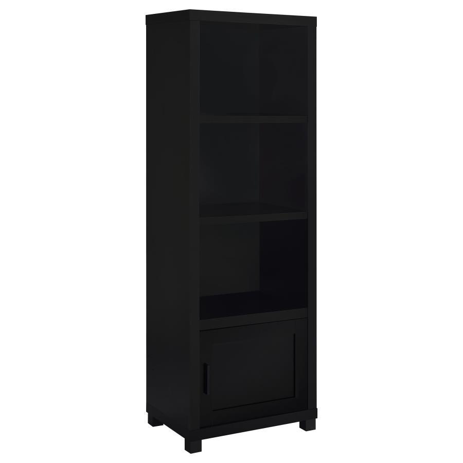 Jupiter 3-Shelf Engineered Wood Media Tower – Black, Single Door Cabinet, Minimalist Storage Bookcase, Contemporary Shelving Unit, 70.75"H