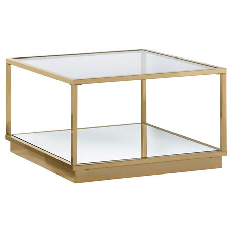Renee 2 Piece Square Coffee Table Set in Rose Brass – Contemporary Nesting Accent Tables with Modern Metal Frames and Sleek Geometric Design