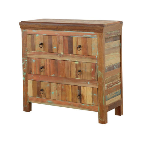 Harper 4-Drawer Solid Reclaimed Wood Accent Cabinet – Rustic Brown Finish, Durable Acacia and Teak Construction, Storage Cabinet for Living Room & Bedroom