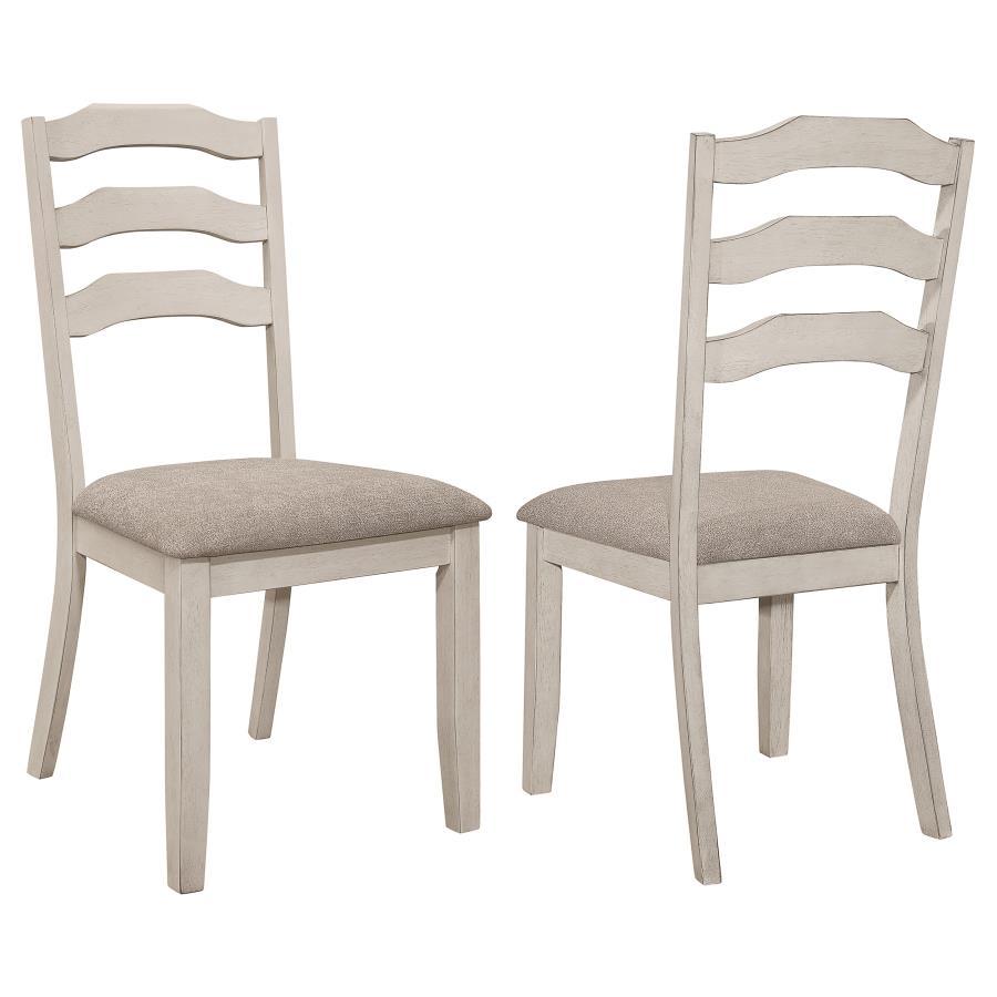 Ronnie Wood Dining Side Chairs – Rustic Cream Set of 2, Modern Farmhouse & Coastal Cottage Ladder Back with Upholstered Seat for Comfort
