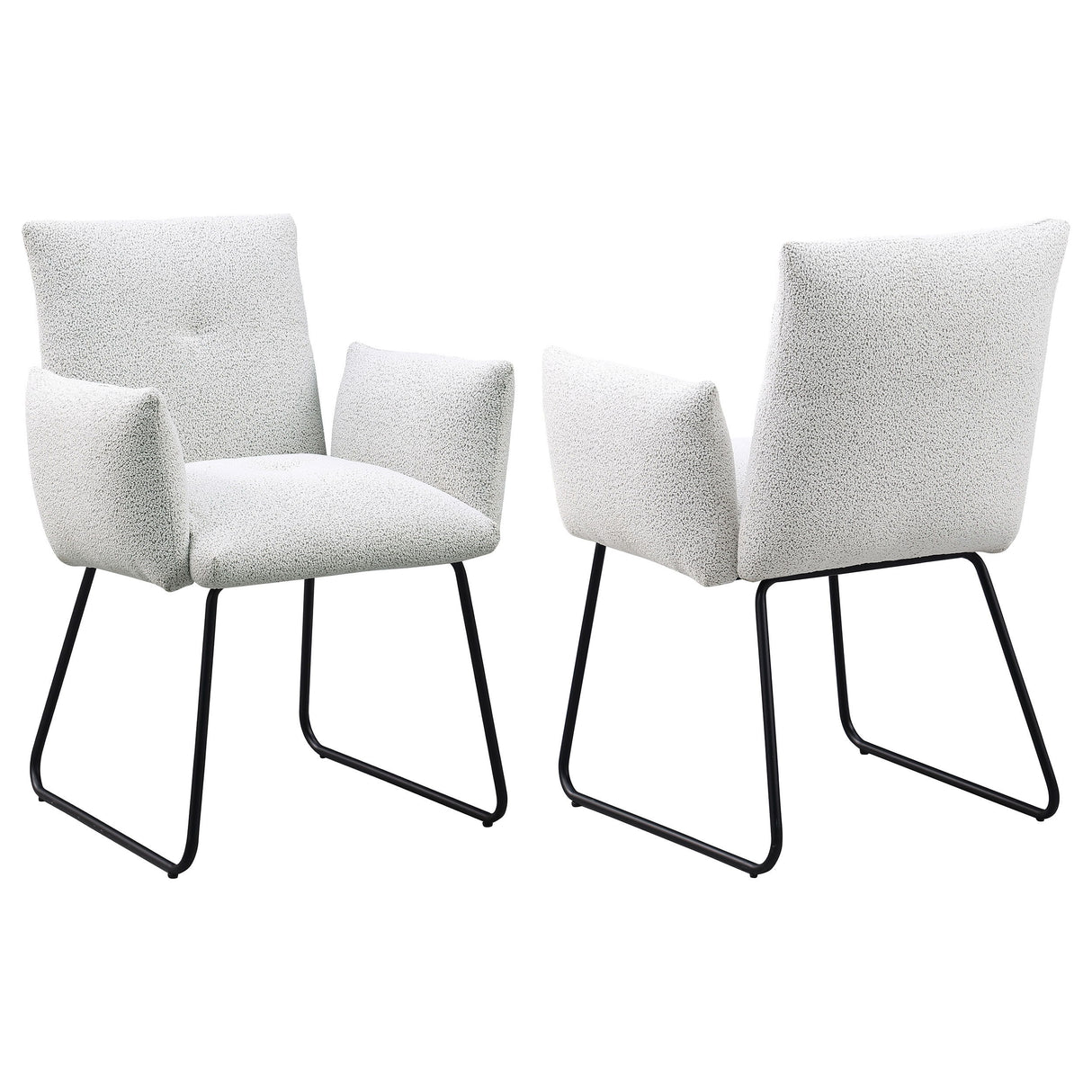 Ackland Upholstered Dining Side Chair Set of 2 – Light Gray Fabric, Powder-Coated Black Metal Sled Base, Modern Minimalist Dining Seating