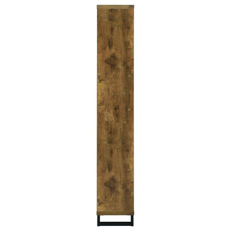 Delwin 6-Shelf Bookshelf – Rustic Nutmeg Finish with Antique Black Accents, Versatile Square and Rectangular Shelves for Books, Décor, and Plants