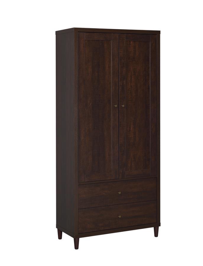 Wadeline 2 Door Tall Accent Storage Cabinet in Rustic Tobacco, Large Floor Cabinet with Drawers, Pantry or Living Room Organizer, Contemporary Rustic